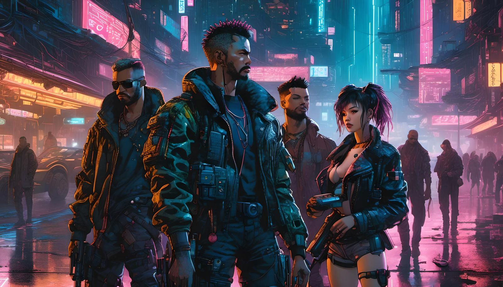 Cyberpunk Gang Portrait in Hyperrealistic Action Scene