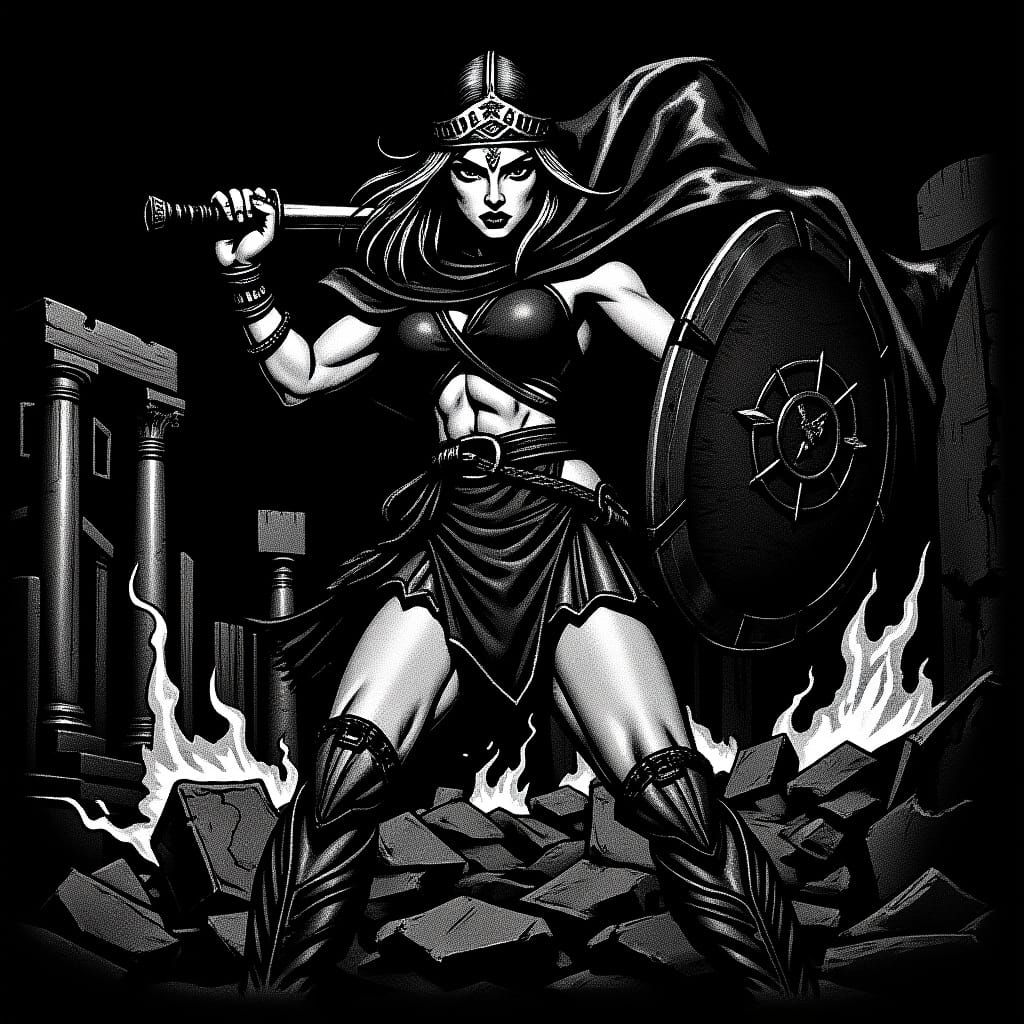 Sparkly Noir Cartoon Character in 35mm Film Style