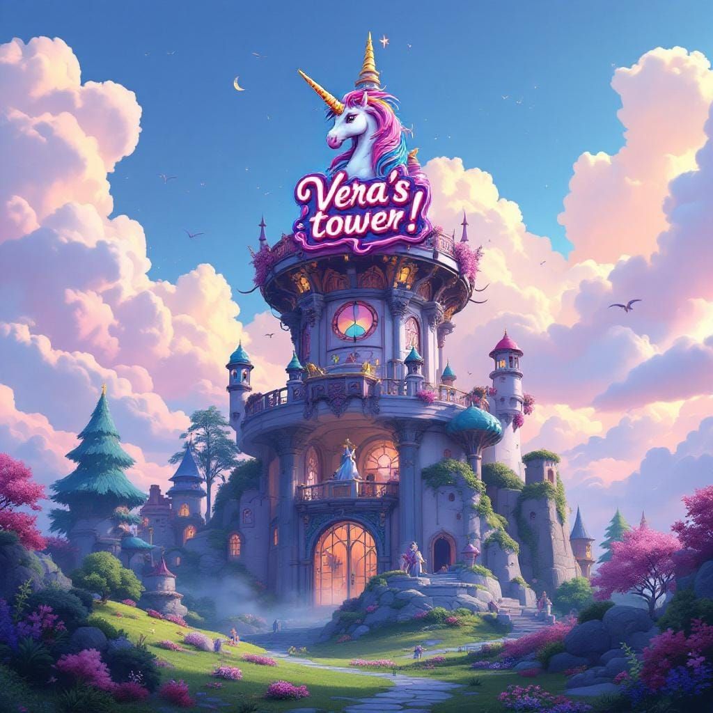 Majestic Unicorn Tower in a Matte Painting Style