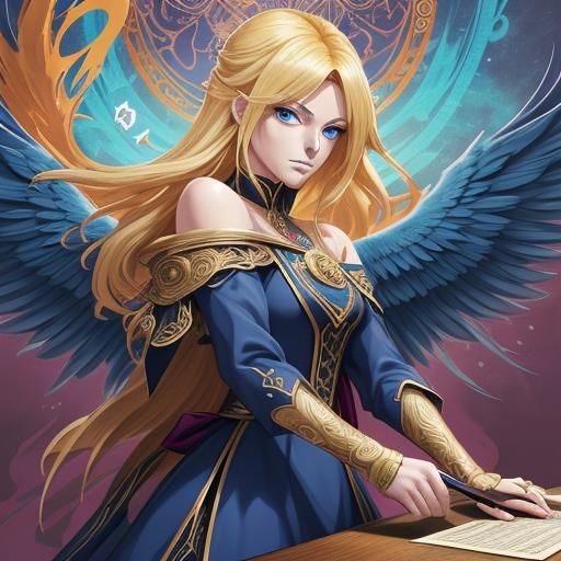 Anime Tarot Reader with Phoenix in Manga Style