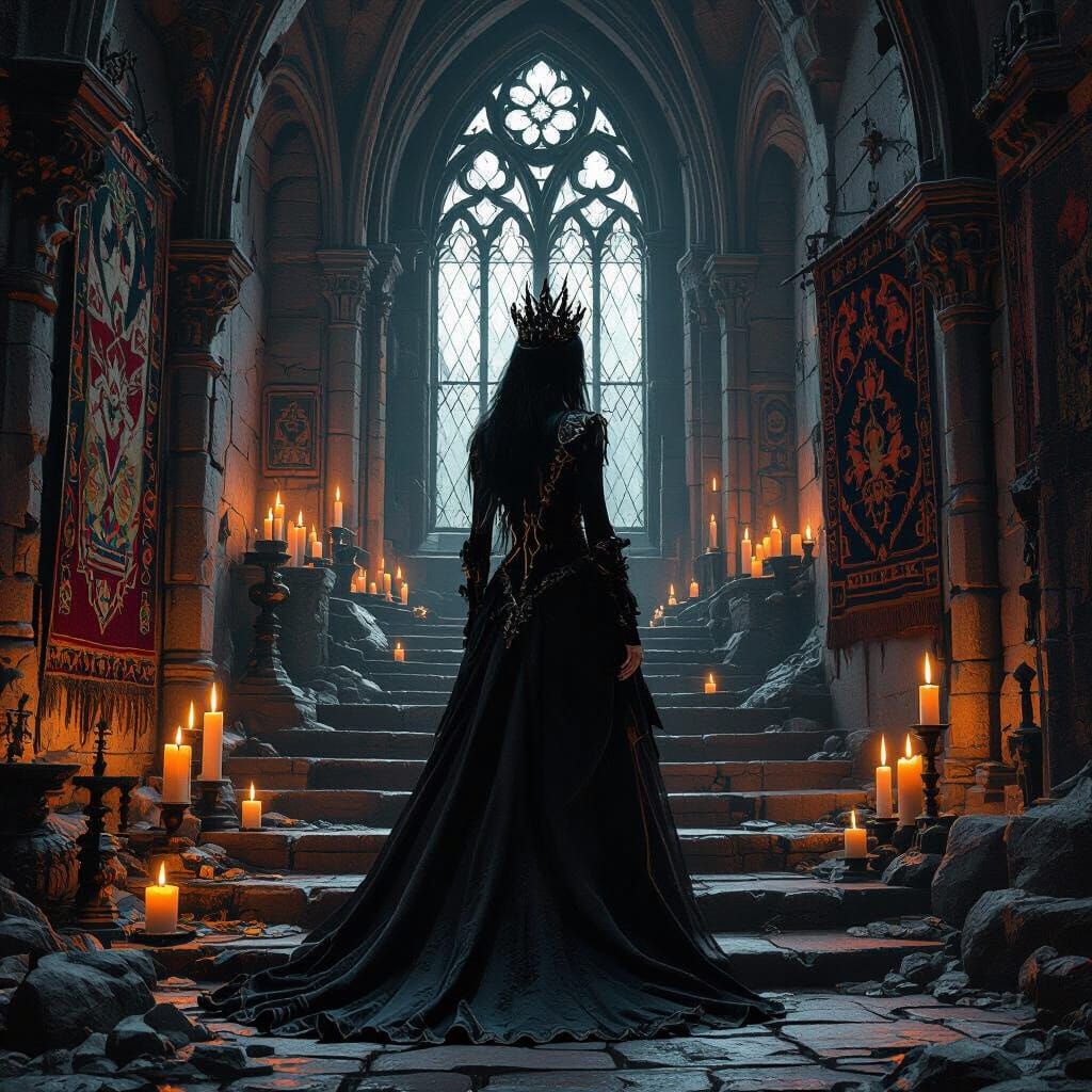 Gothic Grunge Princess in Mystical Castle, Matte Painting