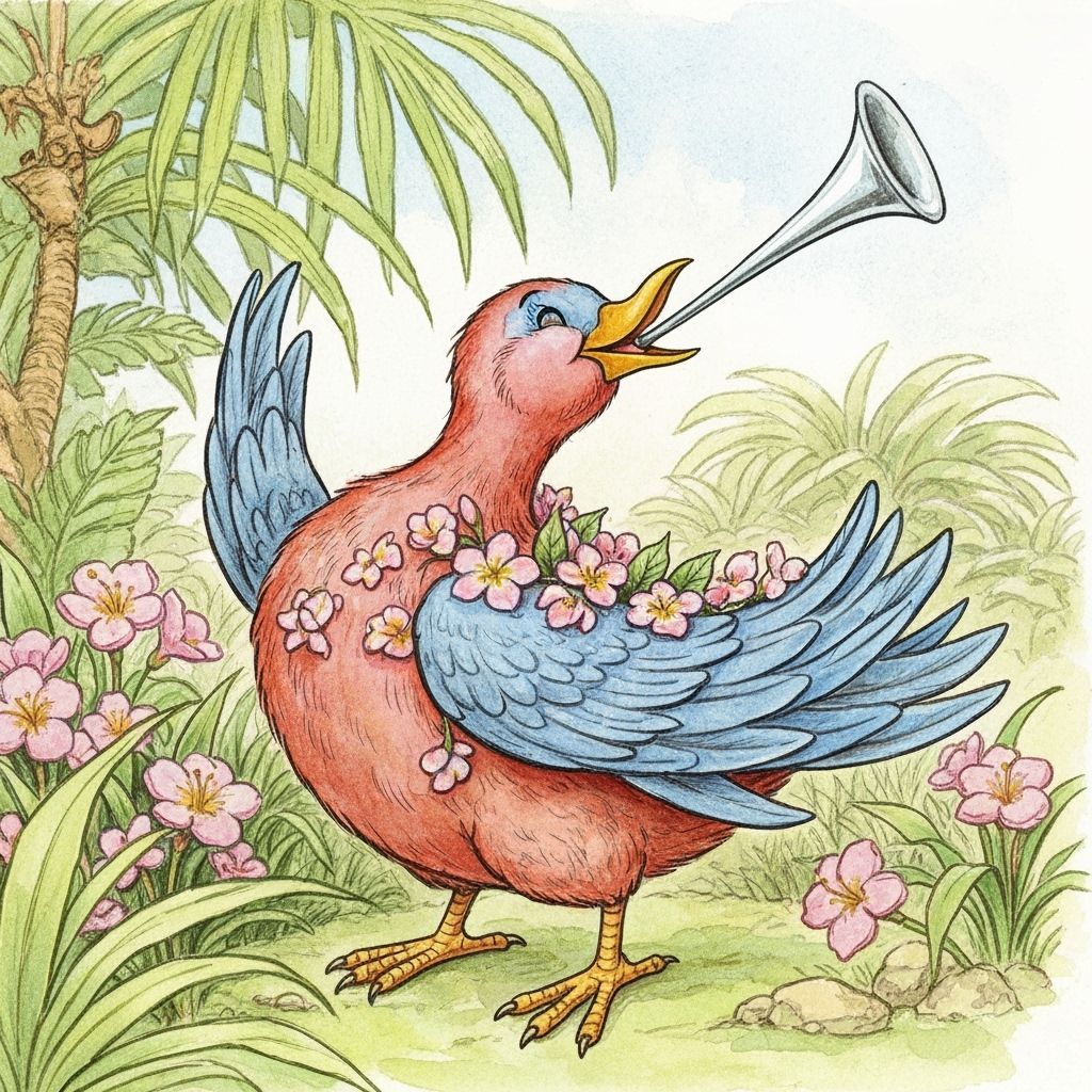 Bird Playing Trumpet in Watercolor Style