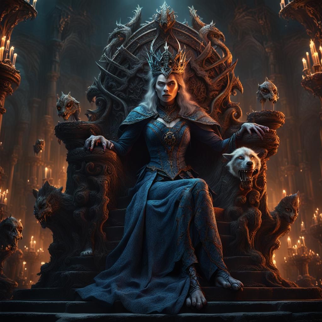 Werewolf Queen on Skull Throne: Fantasy Concept Art