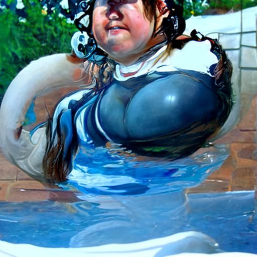 Girl with Pigtails in Pool, Oil Painting