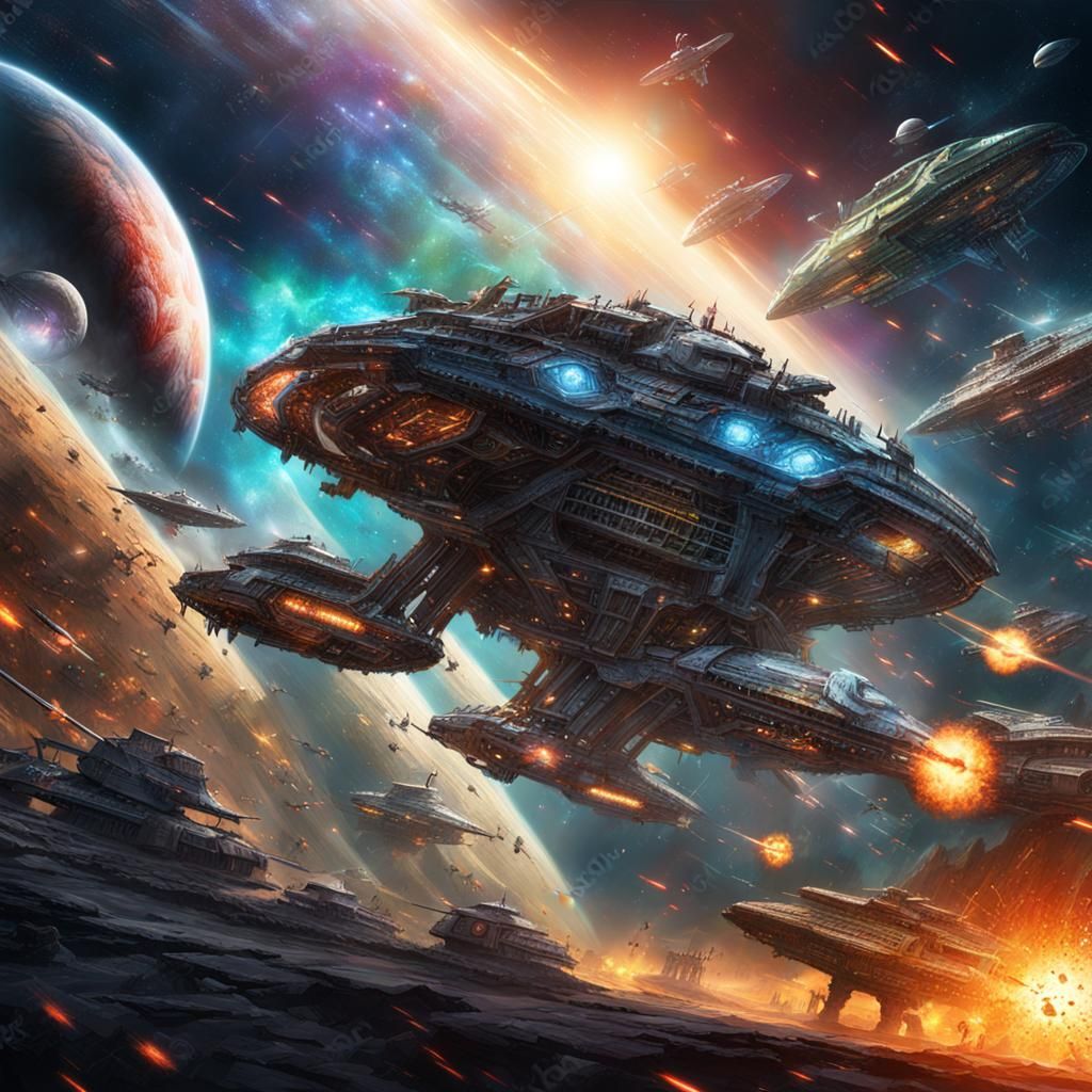 Epic Alien Space Battle in Hyperrealistic Style