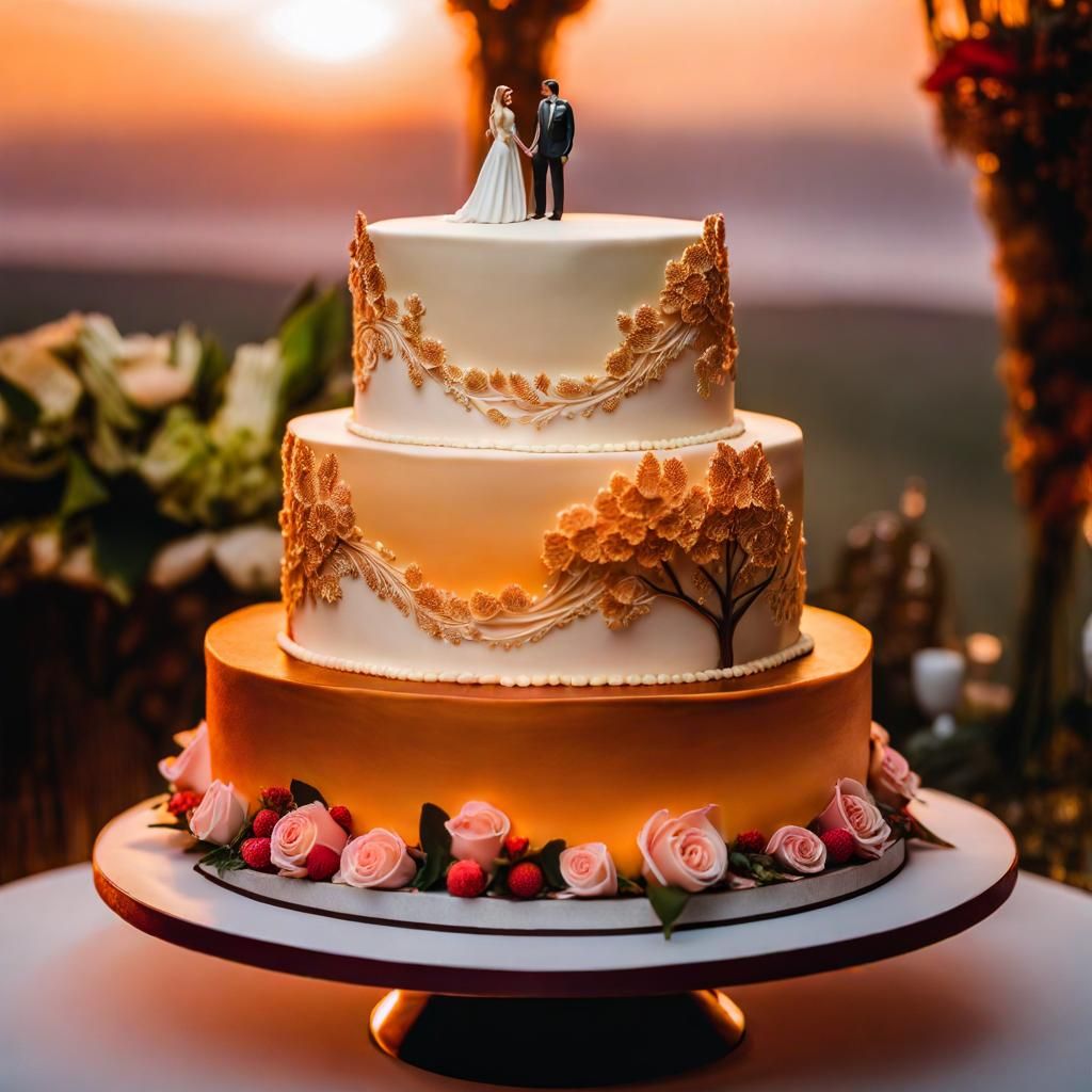 Nature-Themed Wedding Cake in Hyperrealistic Digital Art
