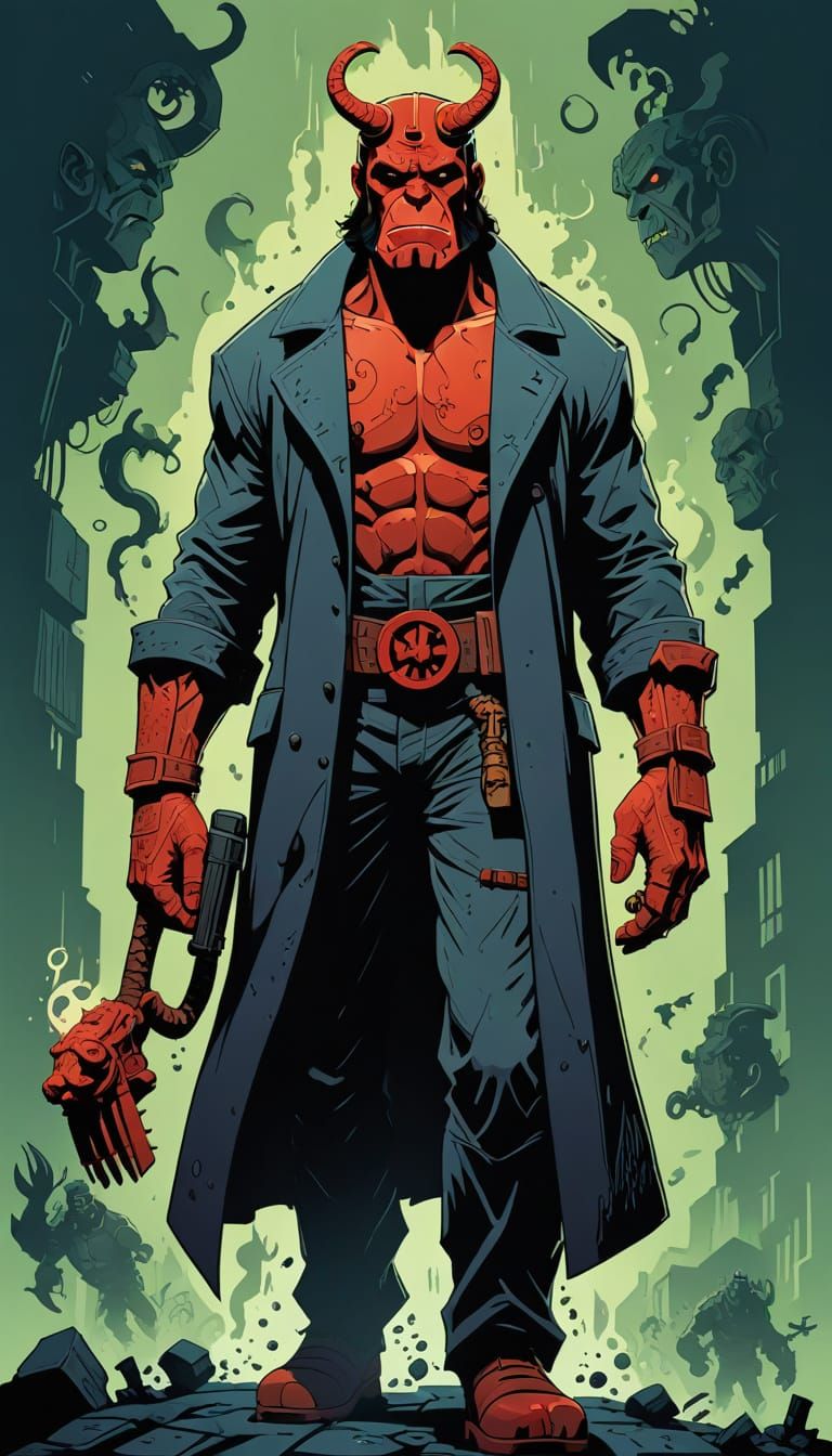 Hellboy Comic Book Art in Cartoonish Style