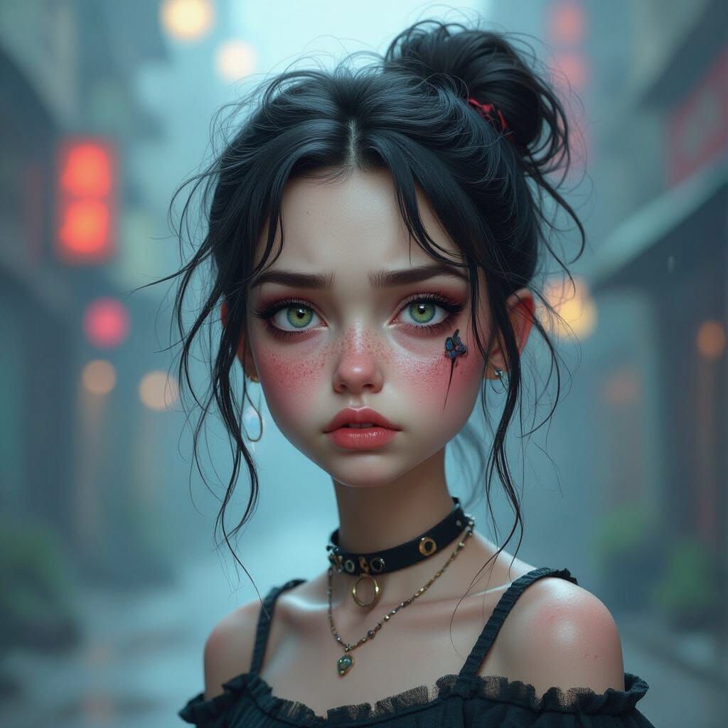 Unsettling Teen Girl Portrait in Dark Fantasy Style