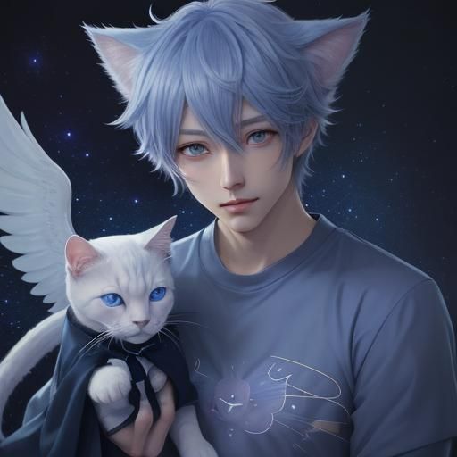 Mythical Boy with Cat Ears and Puppy Eyes in Anime Art