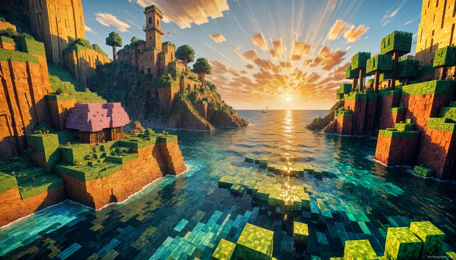 Minecraft Seaside Art in Neo-Impressionist Style