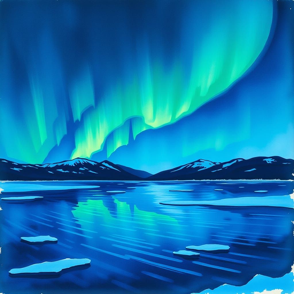 Majestic Aurora Borealis in Ethereal Watercolour