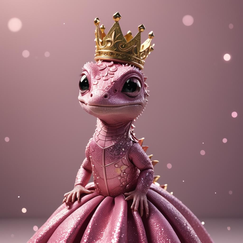 Baby Lizard in Pink Dress: 3D Render