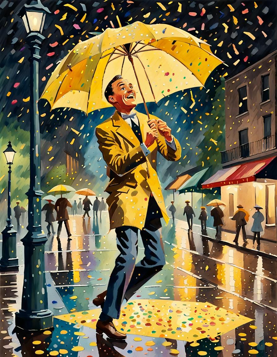 Dancing in the Rain: An Impasto Gouache Masterpiece