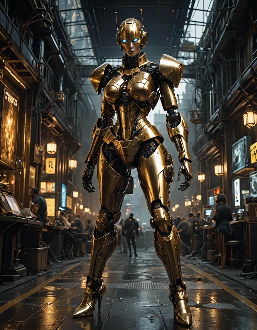 Metropolis-Style Robot Girl in Gold Metal