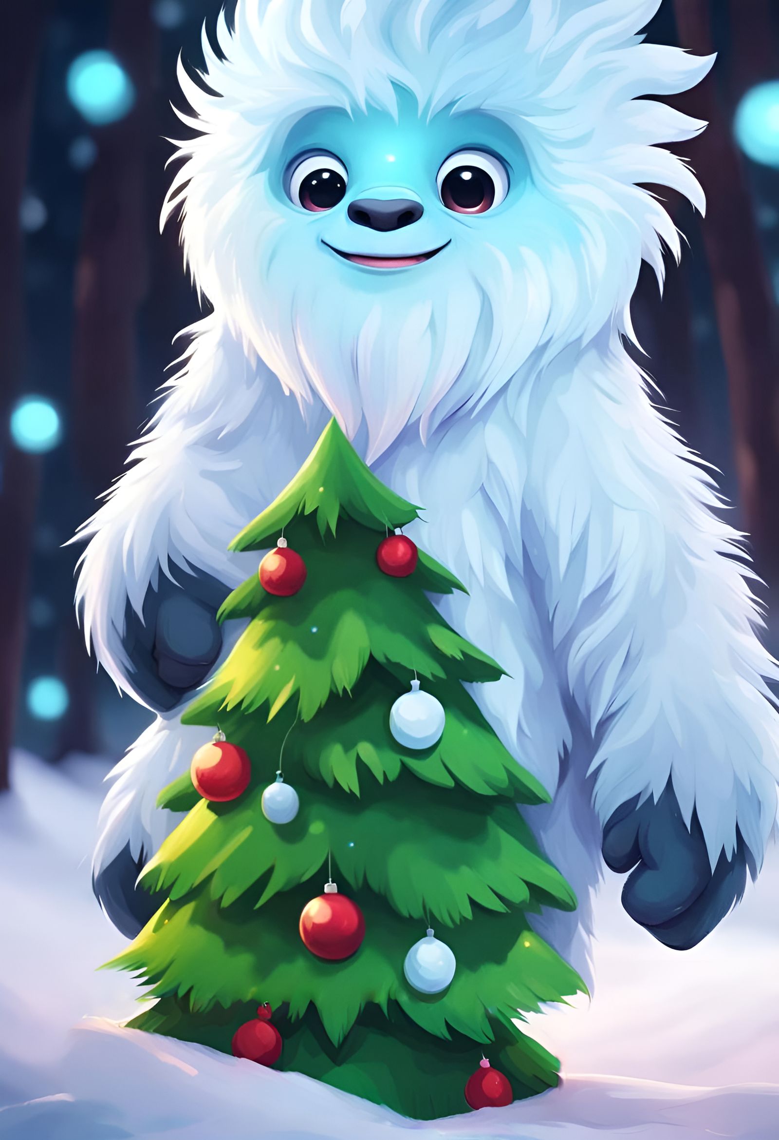 Adorable Christmas Yeti in Dreamworks Animation Style