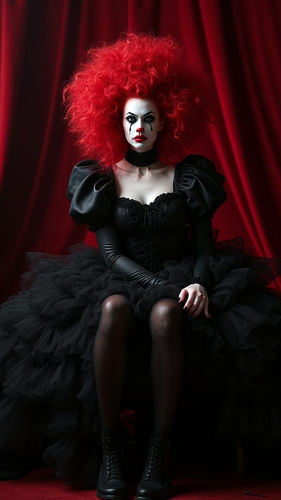 Surreal Clown Queen in Dark, Gothic Splendor