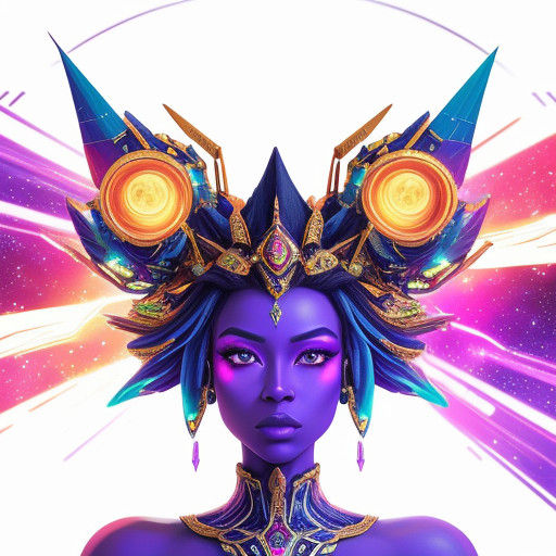 In the image, the space queen stands tall with an air of reg...
