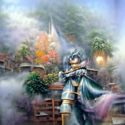 Ethereal Genshin Swordsman in Fantasy Landscape
