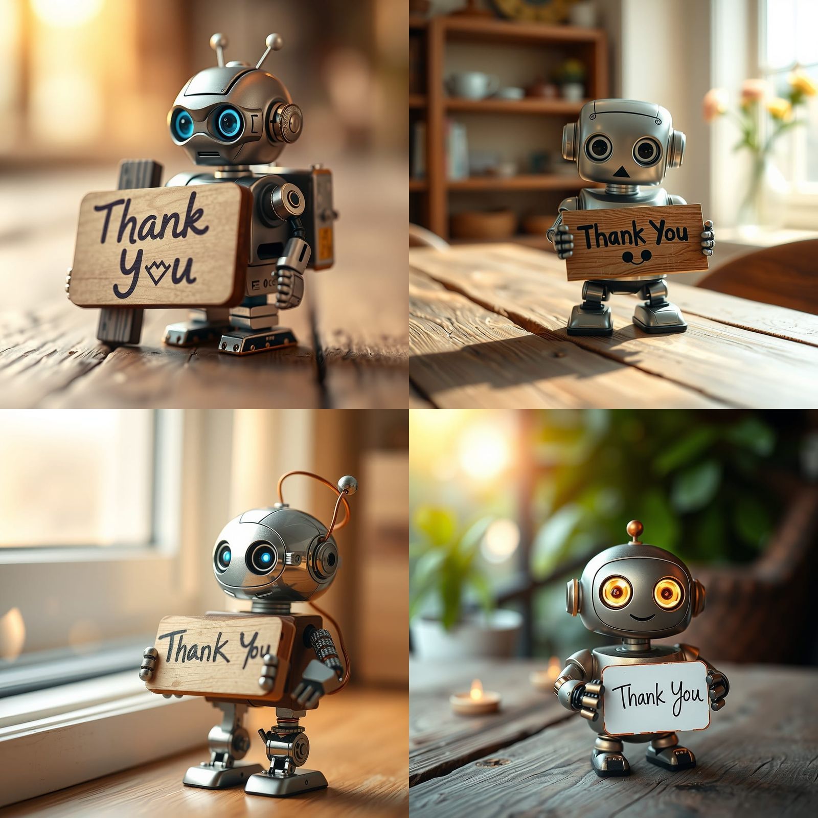 Cute Robot Holding Thank You Sign in Professional Photograph...