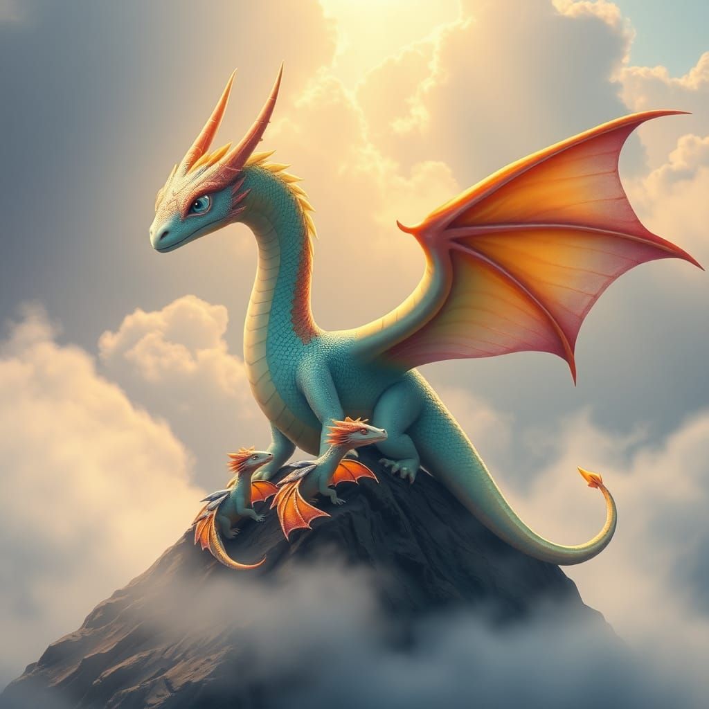 Mummy Dragon training babies to fly.