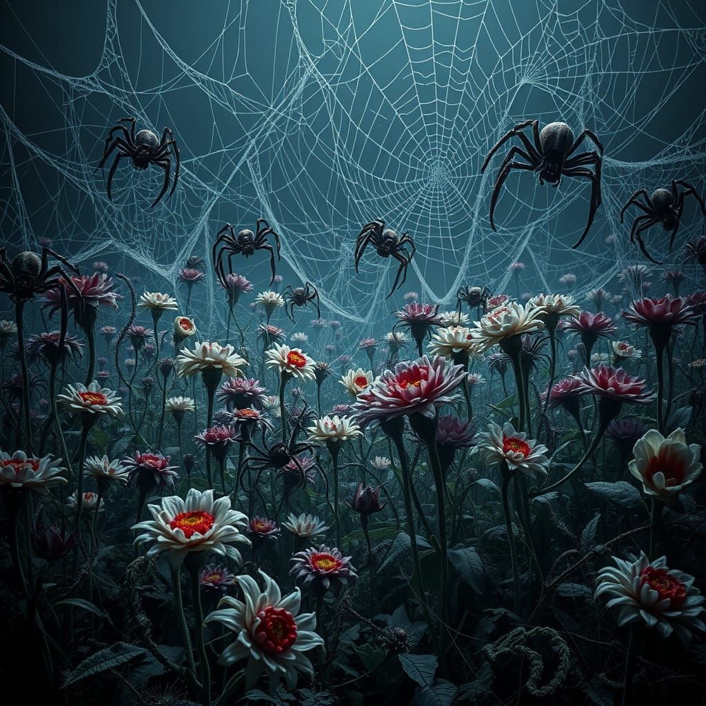 Gloomy Spider Garden in Dark Surrealist Style