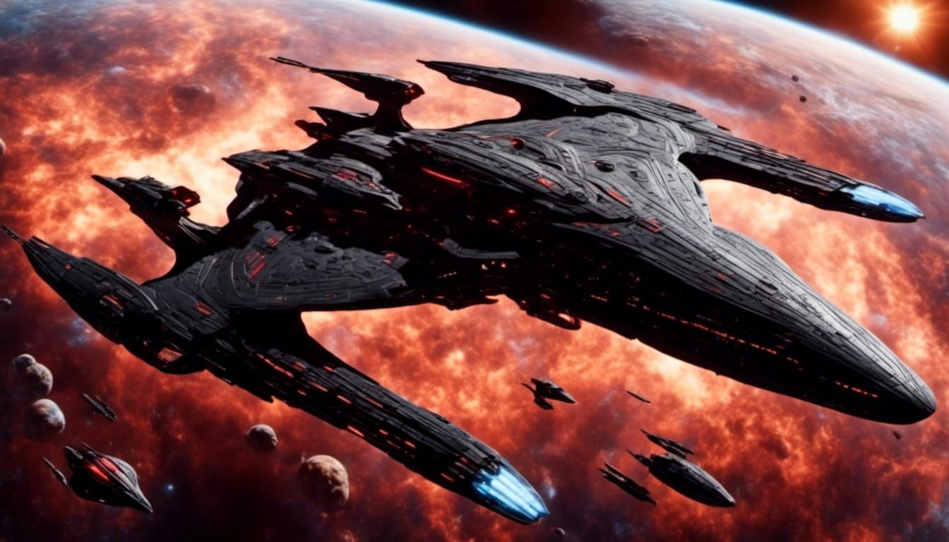 Red Battlestar Pegasus Ready for Combat in Sci-Fi Style