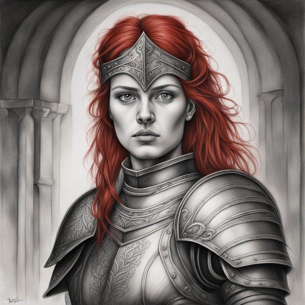 Red-Haired Knight in Tim Burton Style