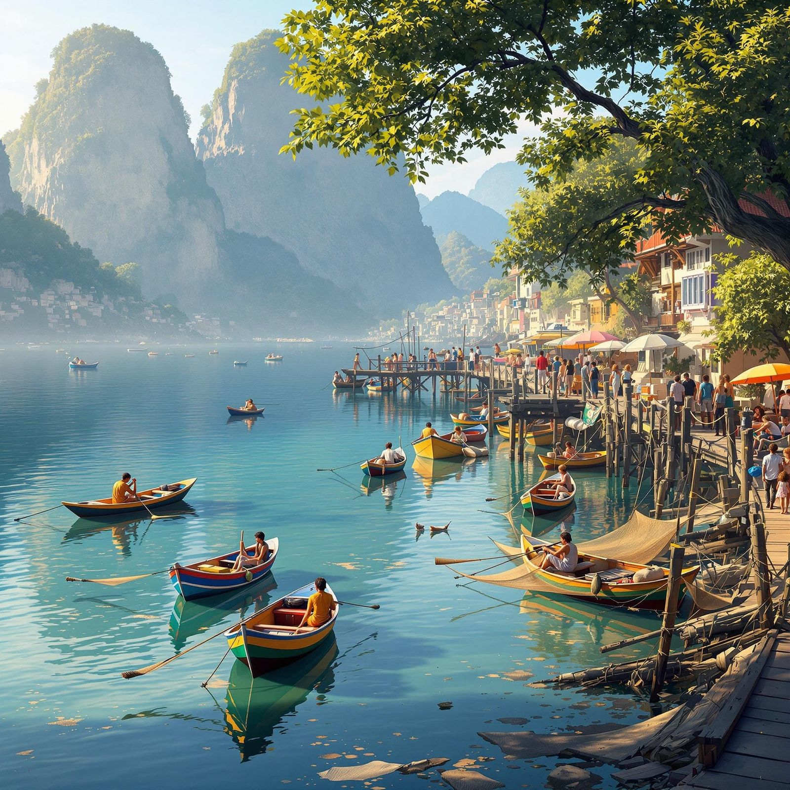 Serene Waterside Scene in Vibrant Colors