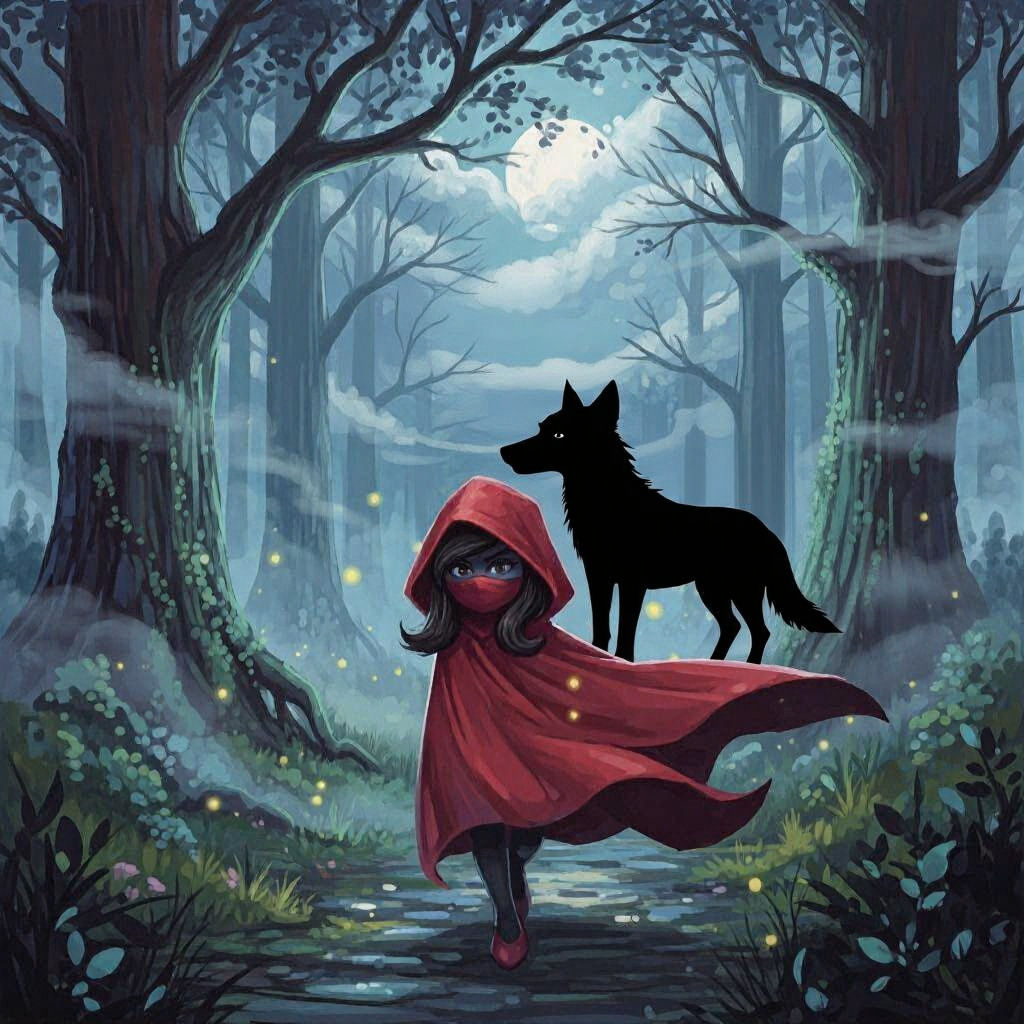 Smurfette as Red Riding Hood in Night Cafe Style