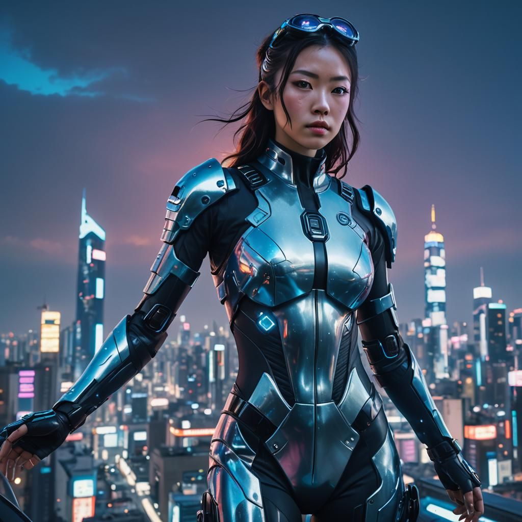 Cyberpunk Female Portrait in Futuristic Cityscape