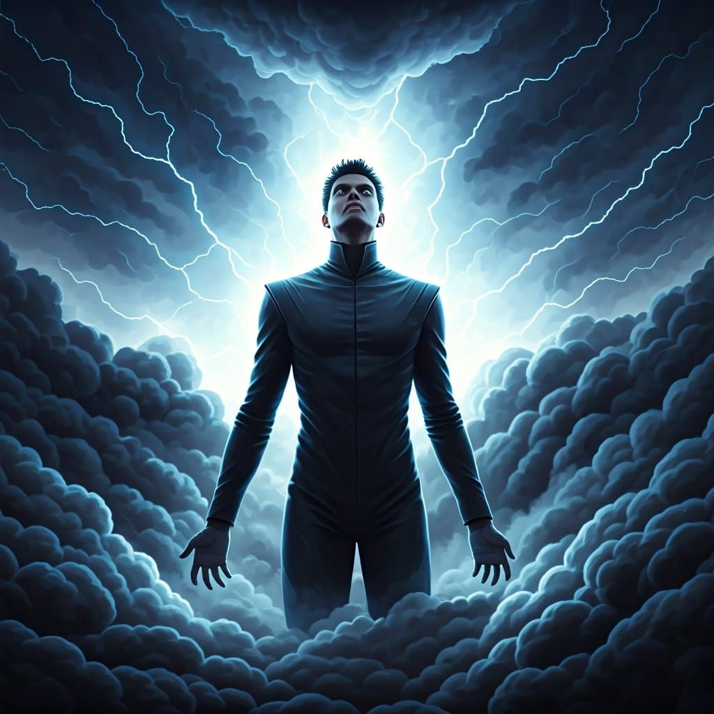 Weather-Controlling Villain Surrounded by Storm Clouds