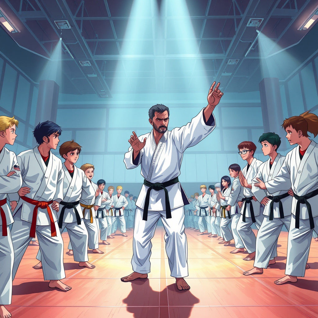 Taekwondo Class in Anime Style with Vibrant Colors