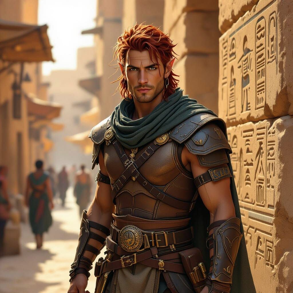 Half-Elf Thief in Ancient Egyptian Marketplace