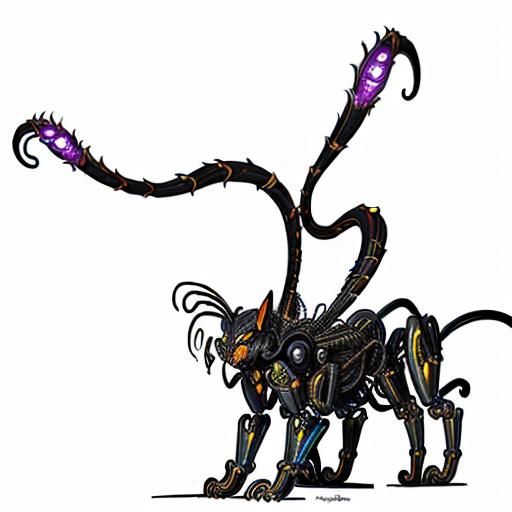 Mechanical Six-Legged Cat with Tentacles in Comic Art