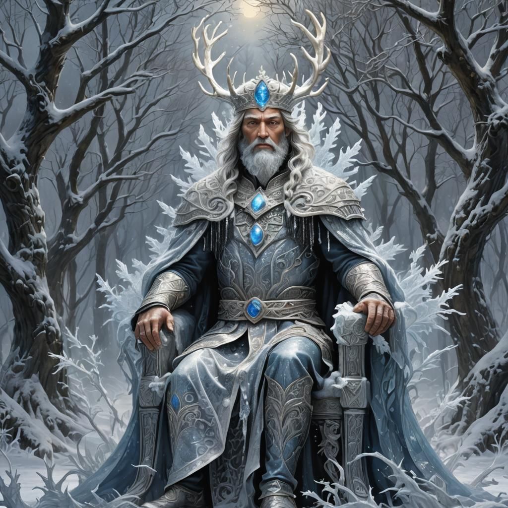 Winter King on Throne of Frost and Ice