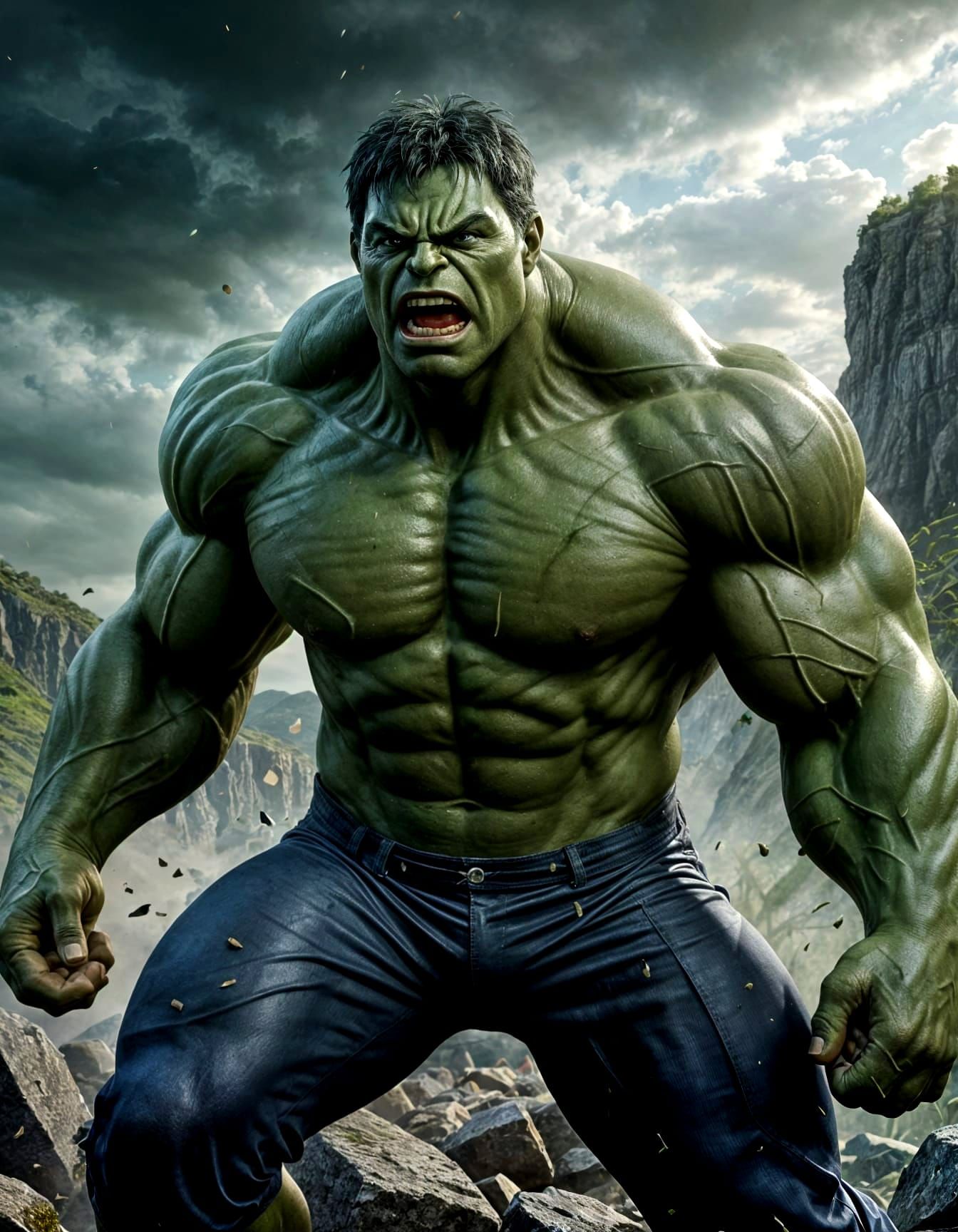 Muscled Hulk Stands Tall in Photorealistic 8K Concept Art