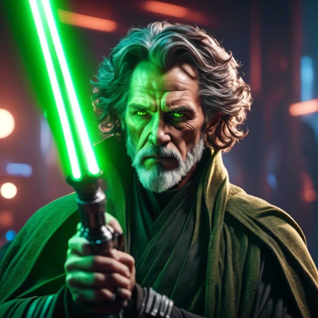 Jedi Knight in Futuristic Nightclub