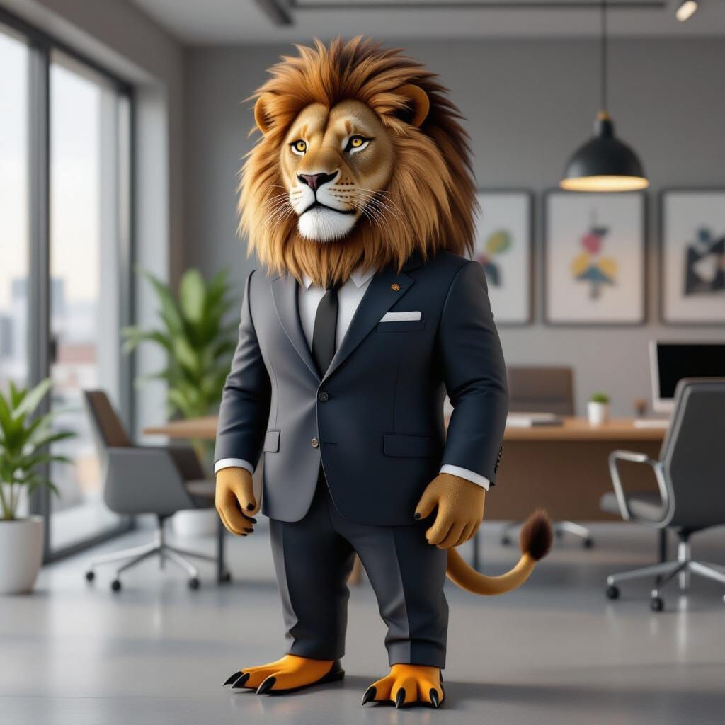 Business Lion with Penguin Feet in Digital Art Style