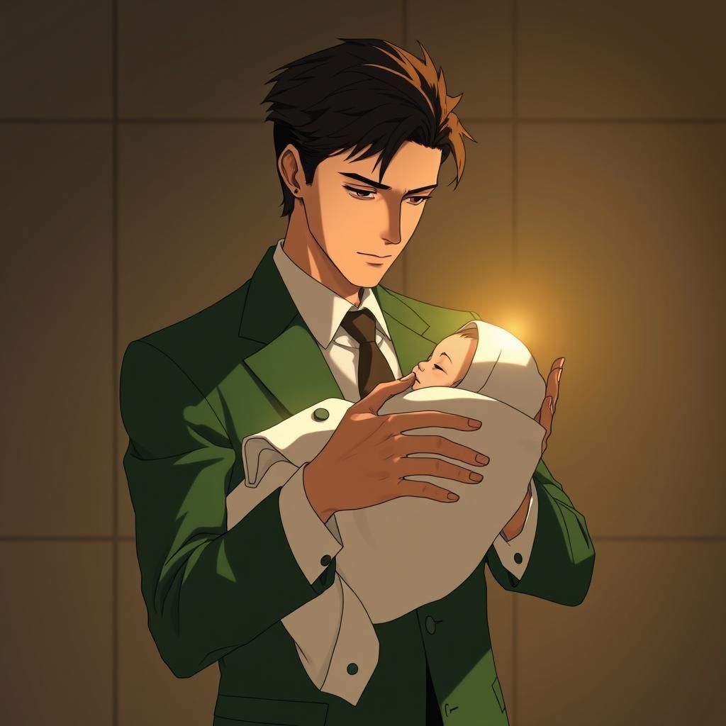 Loid Forger Cradles Newborn Baby in Anime Style