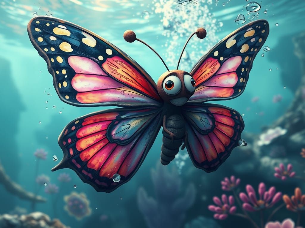 Confused Butterfly's Underwater Flight: Dreamscape Artwork