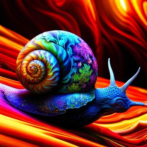 Fractal Snail Crawling Through Fantasy Landscape