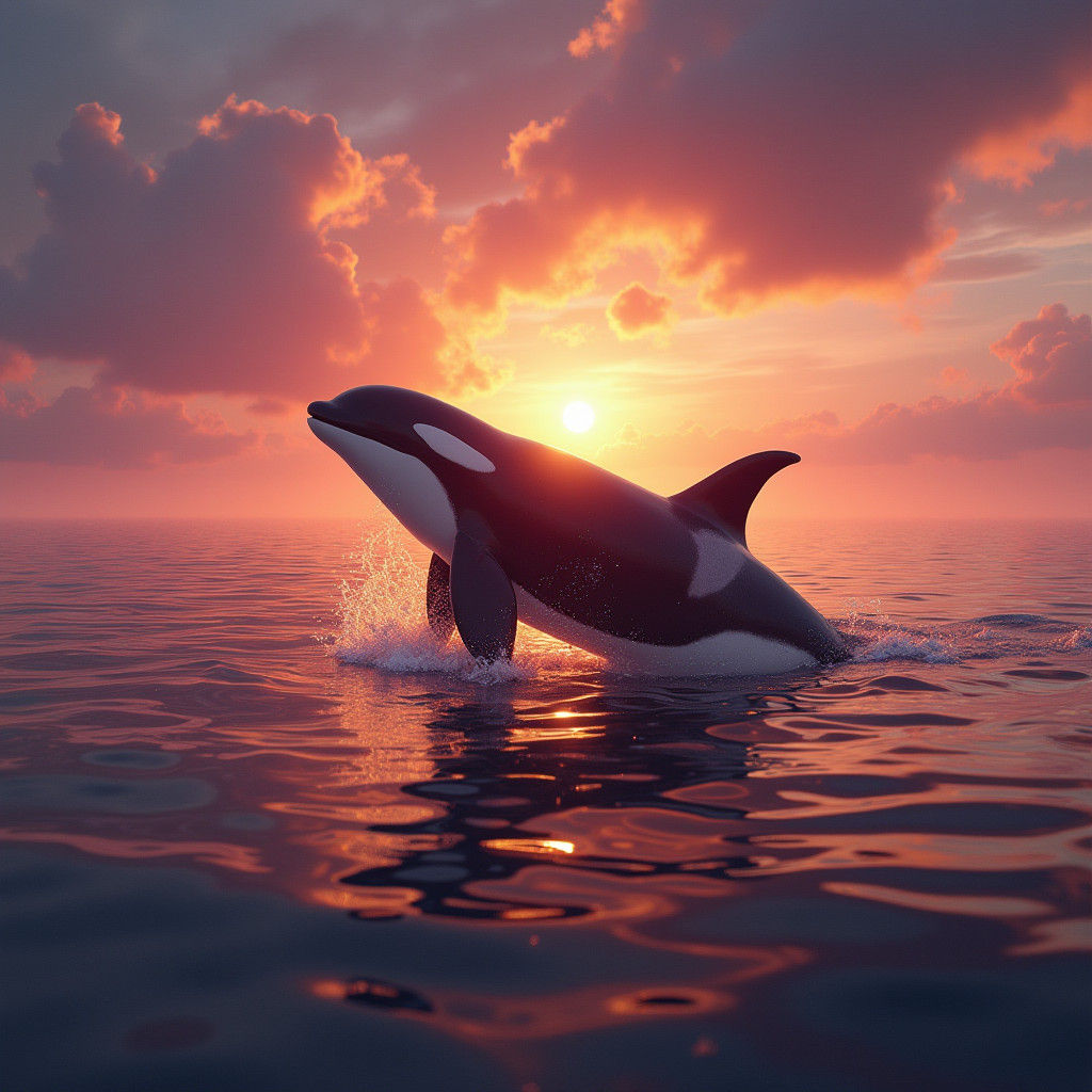 Orca Watches Sunset: Detailed Fantasy Concept Art