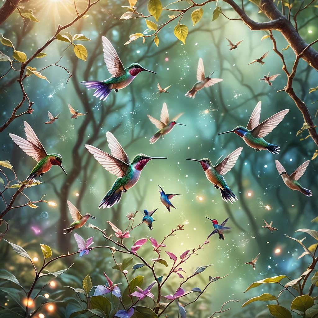Sparkling Fairy Dust and Hummingbirds at Dawn