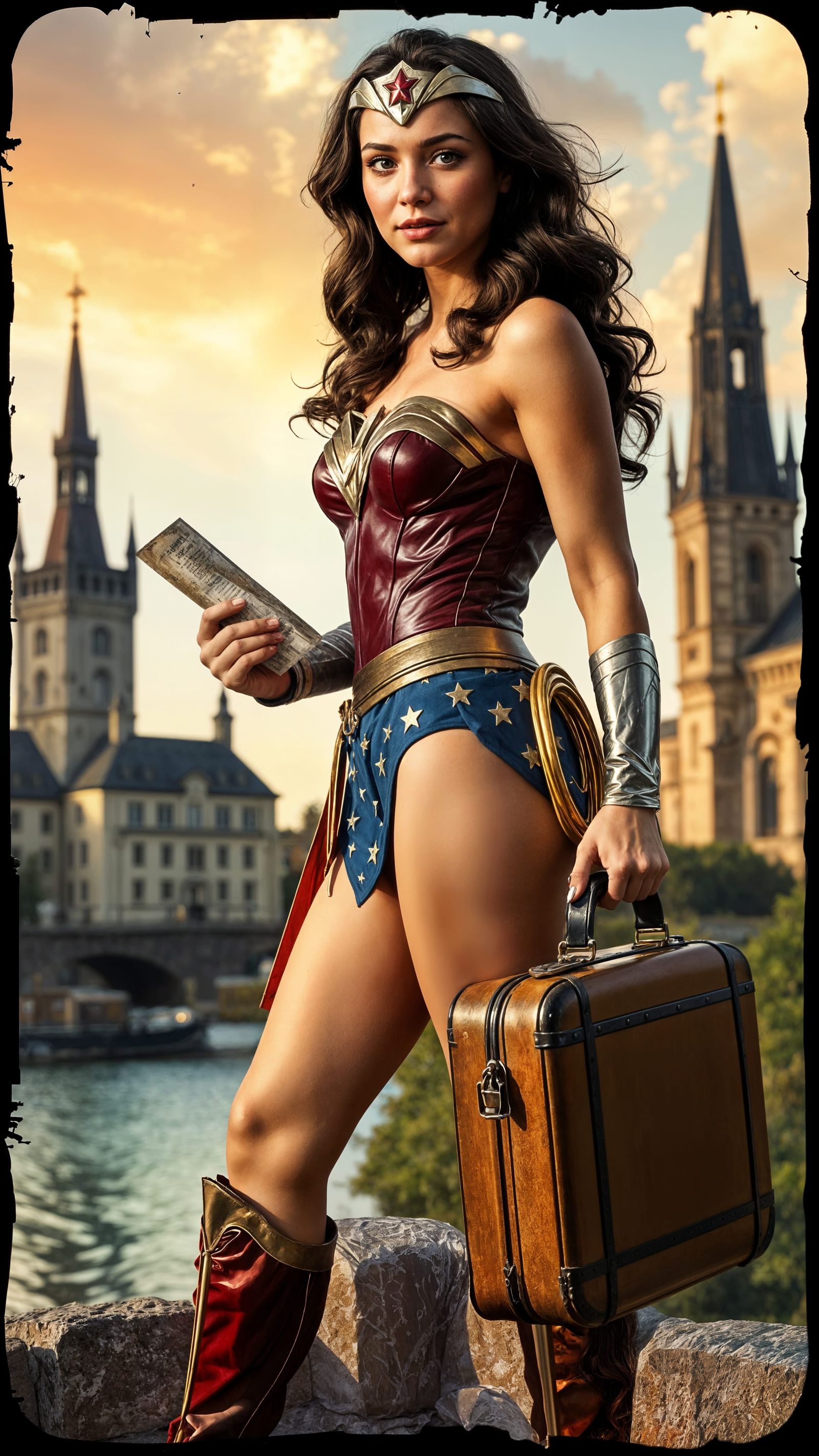 Wonder Woman Takes Vacation in Estonia, Retro Travel Poster