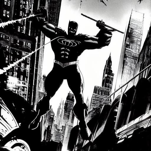 Gritty Superhero Landing in Black and White Ink