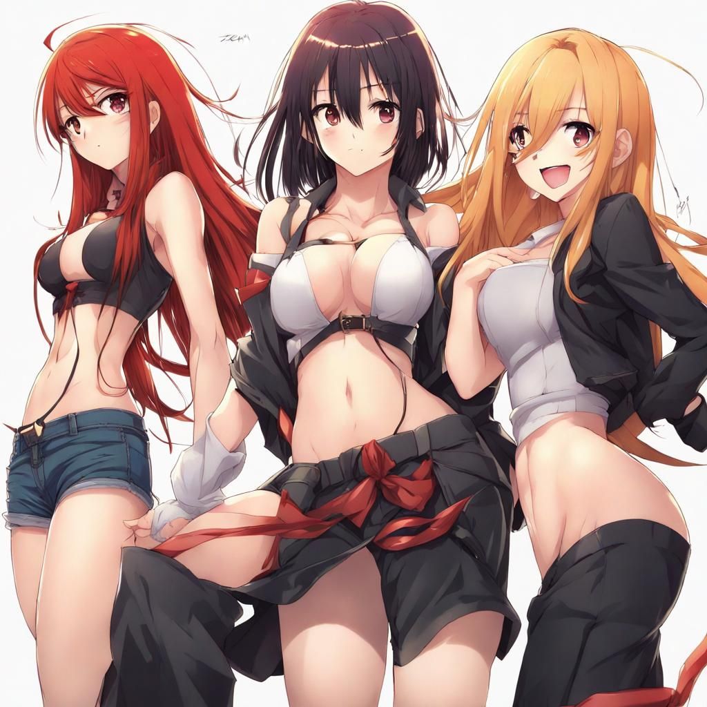 Anime Girls with Red, Black and Blonde Hair
