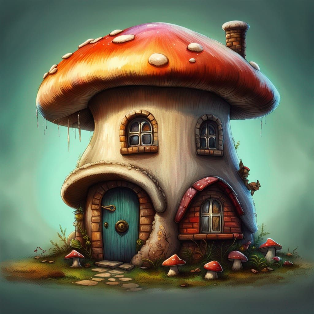 Hyperrealistic Mushroom House with Squirrel