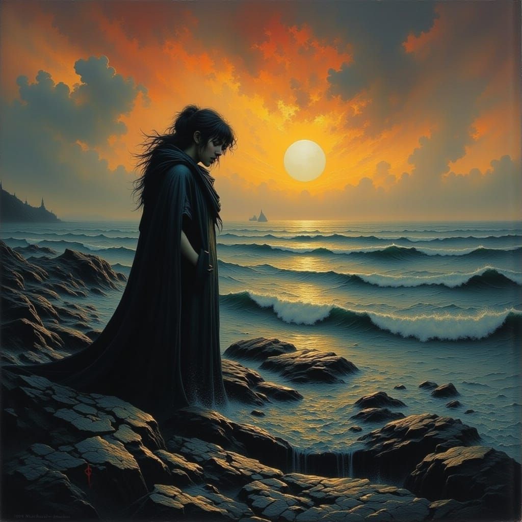 Selkie Emerges from Misty Sea at Twilight