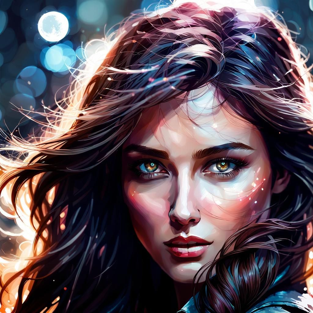 Beautiful Girl in Fantasy Forest, Watercolor Art