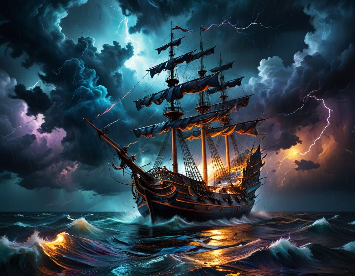 Galleon Reassembling in Abstract Expressionist Storm